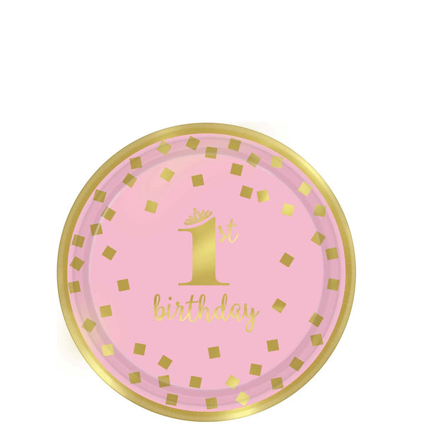 1st Birthday Girl - Gold Metallic Paper Plates 7in, 8pcs