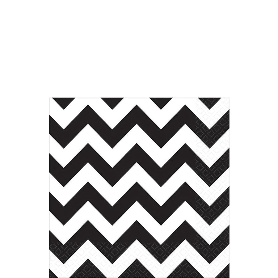 JET BLACK CHEVRON BEVERAGE NAPKIN