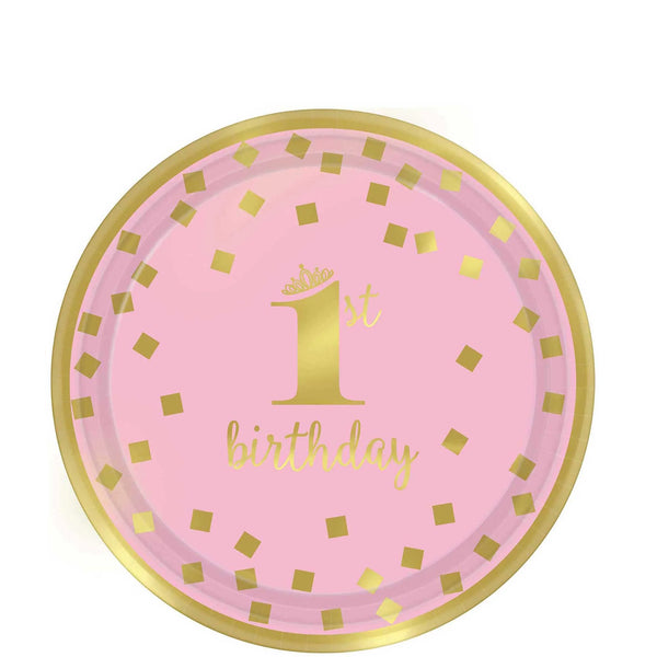 1st Birthday Girl - Gold Metallic Paper Plates 9in, 8pcs