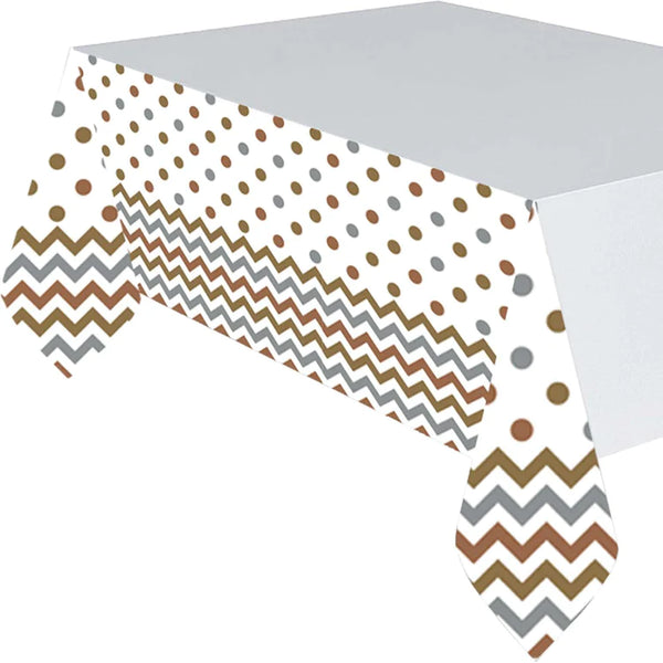 Mixed Metals Chevron Party Plastic Table Cover 54x102in