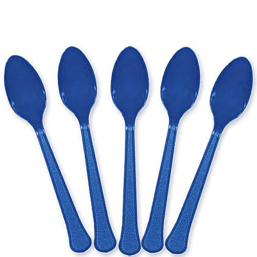 Bright Royal Blue Heavy Weight Plastic Spoon 20pcs