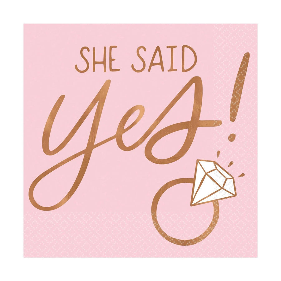She Said Yes Hot Stamped Beverage Napkin 16pcs