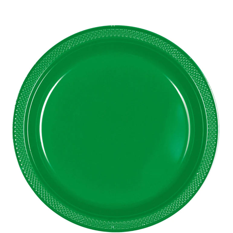 Festive Green Plastic Plates 9in, 20pcs