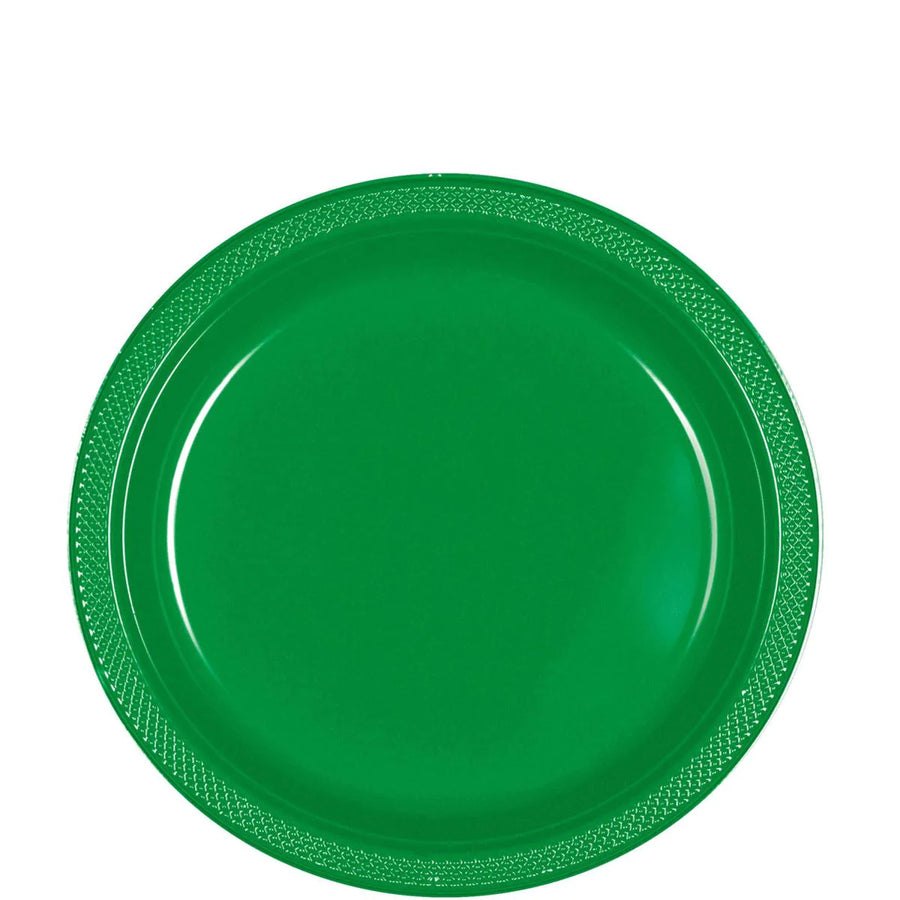 Festive Green Plastic Dessert Plate 7 Inch, 20pcs