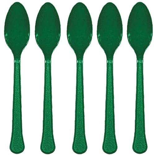 Festive Green Heavy Weight Plastic Spoons 20pcs