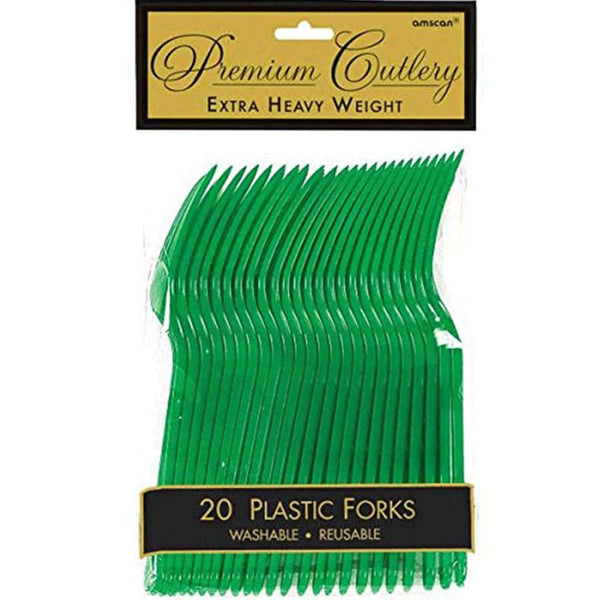 Festive Green Heavy Weight Plastic Forks 20pcs