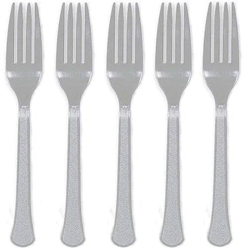 Silver Heavy Weight Plastic Forks 20pcs