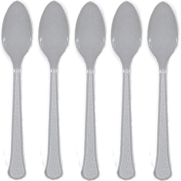 Silver Heavy Weight Plastic Spoons 20pcs