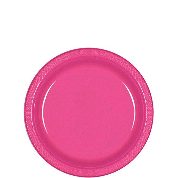 Bright Pink Plastic Plates 7in, 20pcs