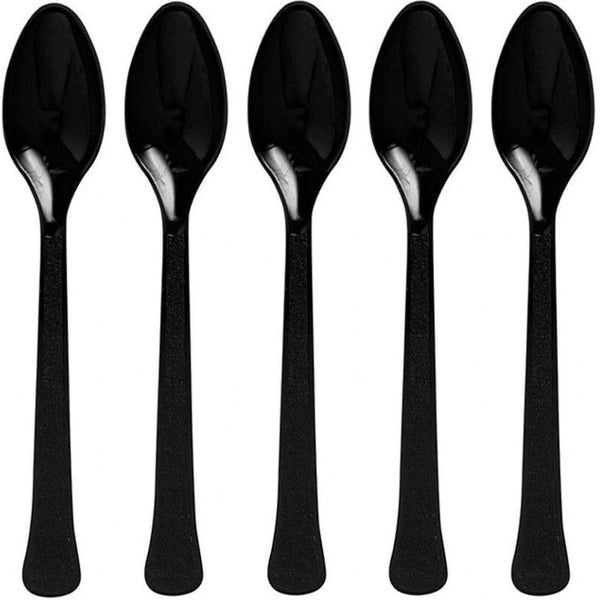 Jet Black Heavy Weight Plastic Spoons 20pcs