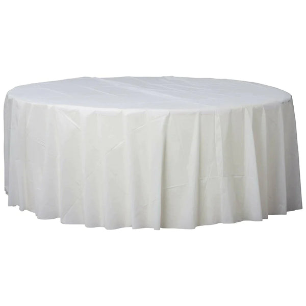 Frosty White Round Plastic Table Cover 84in