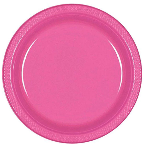 Bright Pink Plastic Plates 10.25in, 20pcs