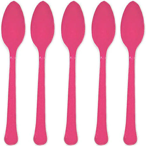 BRIGHT PINK HEAVY WEIGHT PLASTIC SPOONS 20PCS