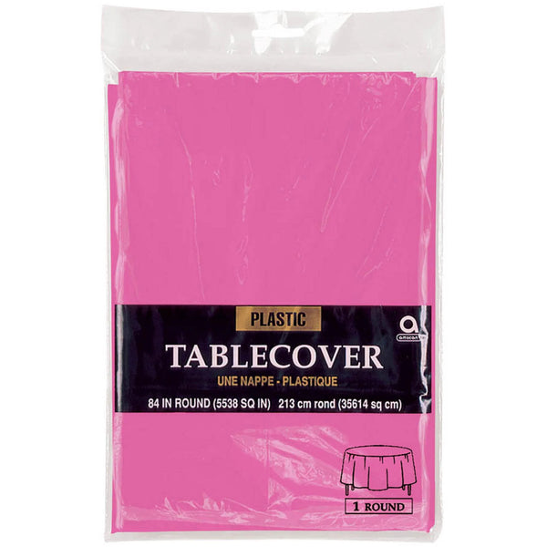 Bright Pink Round Plastic Tablecover 84in