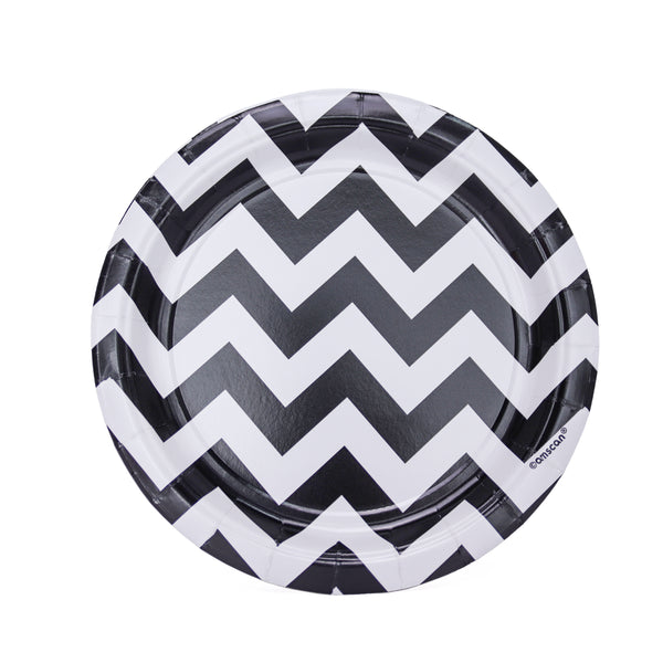 BLACK CHEVRON 7INCH PLATE, 8pcs