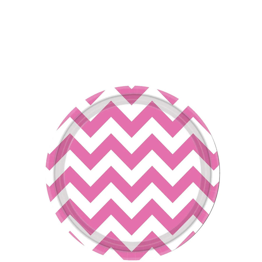 Bright Pink Chevron Round Party Paper Plates 7in 8pcs