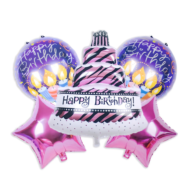 Happy Cake Shape Pink  Foil Balloons- 5 pcs Party Supplies Decorations Birthday Girl Pink Party