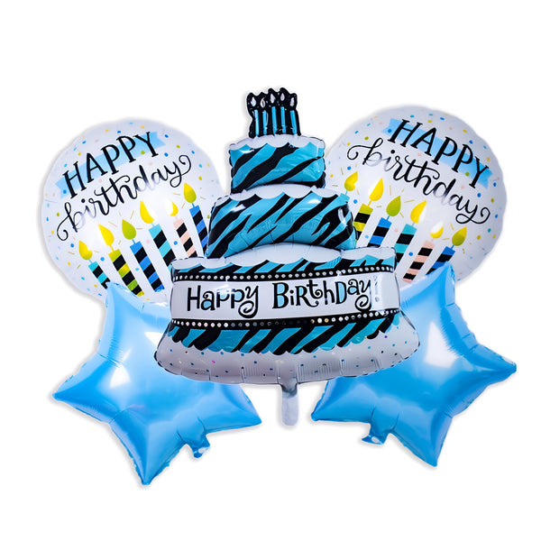 Happy Cake Shape Blue Foil Balloons- 5 pcs Party Supplies Decorations Birthday Boy Blue Party