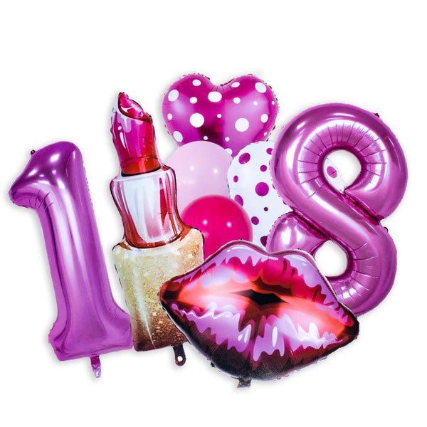 Balloons Set Number Lipstick Lip Heart Shape Pink Leakproof Reusable Women Birthday Party Bachelorette Party Decoration