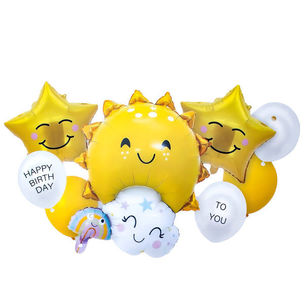 Cartoon Sun Clouds Star Foil Balloons cute smile rainbow sun Air Balloon Birthday Party to you Decorations