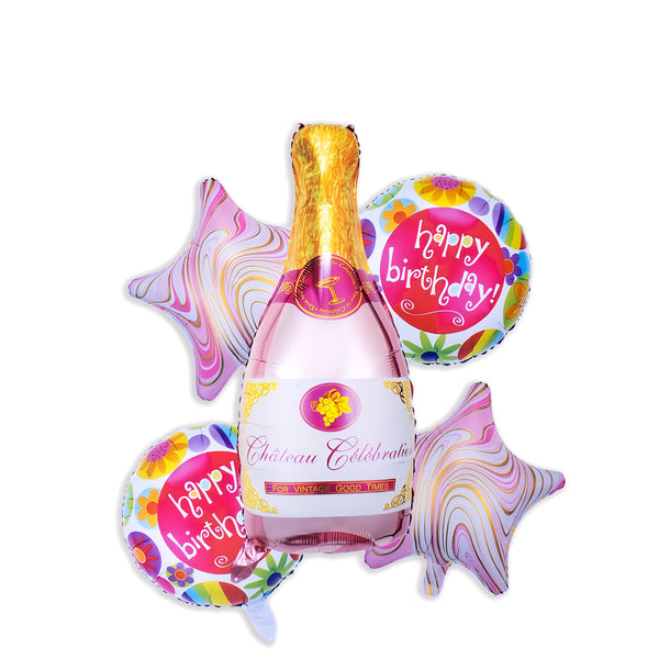 Bottle Star Baloons Theme- 5 pcs Happy Birthday Round Foil Balloons Celebration Adult Women Women Birthday Party Wedding Decoration Supplies