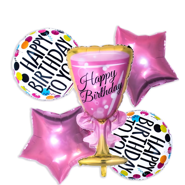 Glass Balloons Theme- 5 pcs, Happy birthday theme foil Star Round balloon Multi color Party Supplies Decoration