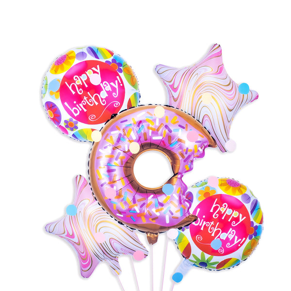 Candy Theme Balloons- 5 pcs, Happy Brithday Foil Balloons Donut Helium Globos Birthday Party Foil Balloon Decorations Baby Shower Kids