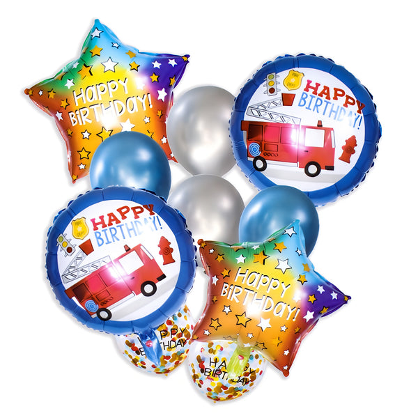 Fire Fighter Car Theme Balloons- 5 pcs, Happy Brithday Foil Balloons Rainbow Helium Globos Birthday Party Foil Balloon Decorations Baby Shower Kids