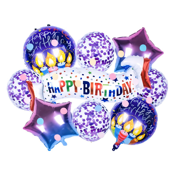 Happy Birthday Purple Balloons- 9 pcs, Happy Brithday Foil Balloons Purple Helium Globos Birthday Party Foil Balloon Decorations Baby Shower Kids