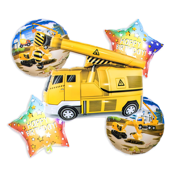 Construction Fork Lift- 5 pcs, Yellow Foil Balloons for Kids Birthday Baby Shower Construction Truck Themed Party Decorations