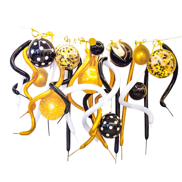 Long Gold and Black Doted Balloons Set for Happy Birthday Set Kids 1ST Party Decorations