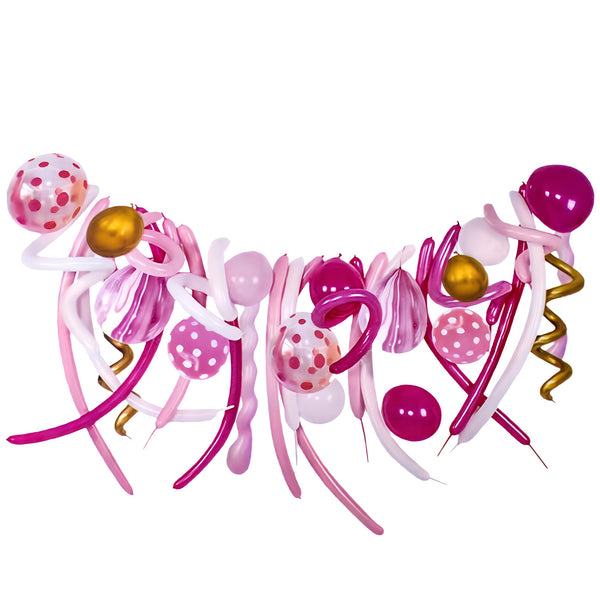 Long Pink and White Doted Balloons Set for Happy Birthday Set Kids 1ST Party Decorations