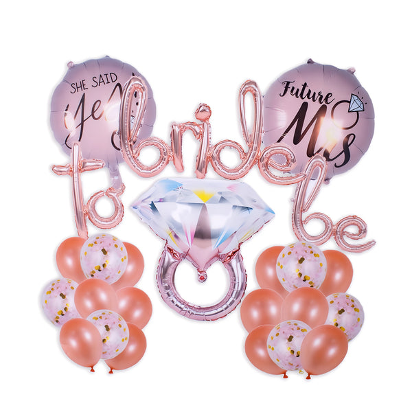 Bride To Be Celebration Balloons- 12 pcs - Chic Engagement & Bachelorette Party Decor with Ring & Confetti Balloons