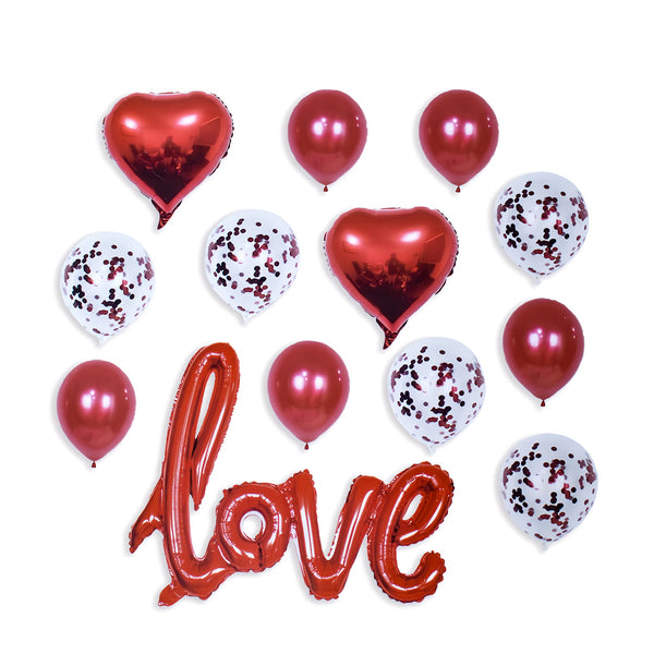 Red Love Shape Letter Balloon with Confetti and Latex Metallic Balloons for Birthday Wedding Valentine's Day Engagement Party Decorations