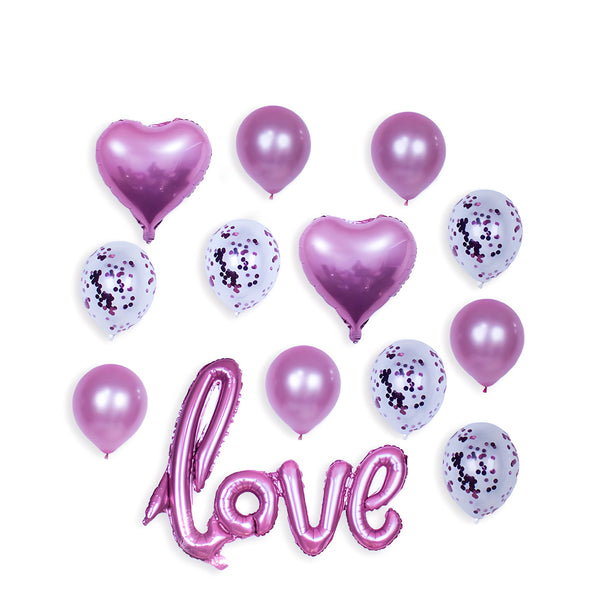 Purple Love Shape Letter Balloon with Confetti and Latex Metallic Balloons for Birthday Wedding Valentine's Day Engagement Party Decorations