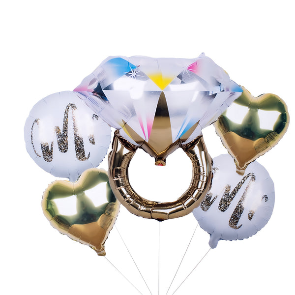 Engagement Diamond Ring- 5 pcs 'Will You Marry Me?' Gold & Silver Decorative Balloons party supplies