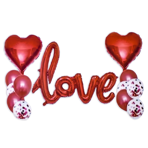 Love Script Balloons- 13 pcs - Red Heart & Confetti Balloon Ensemble for Valentine's Day or Anniversary