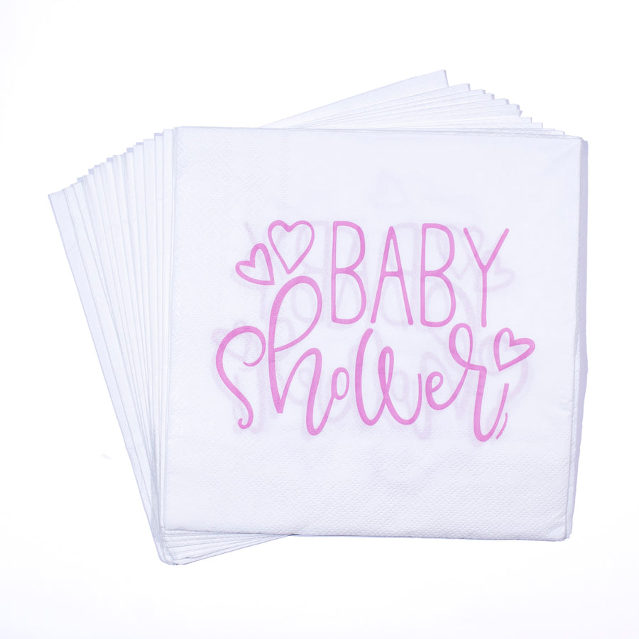 Pink Hearts "Baby Shower" Luncheon Napkins 16 pcs 33×33cm - Stylish Design, Perfect for Celebrations &amp; Gender Reveal Parties