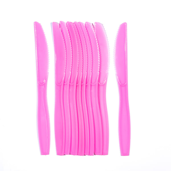 Pink Plastic Knife-  16 pcs - Heavyweight Disposable Knife, Heavy Duty Pink Cutlery - Perfect for Parties