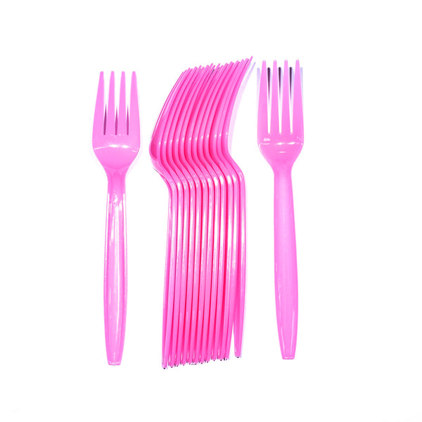 Pink Plastic Fork- 16 pcs - Heavyweight Disposable Fork , Heavy Duty Pink Cutlery - Perfect for Parties