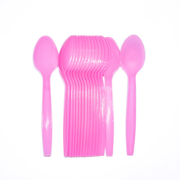 Pink Plastic Spoon 16 pcs - Heavyweight Disposable Spoon Heavy Duty Pink Cutlery - Perfect for Parties