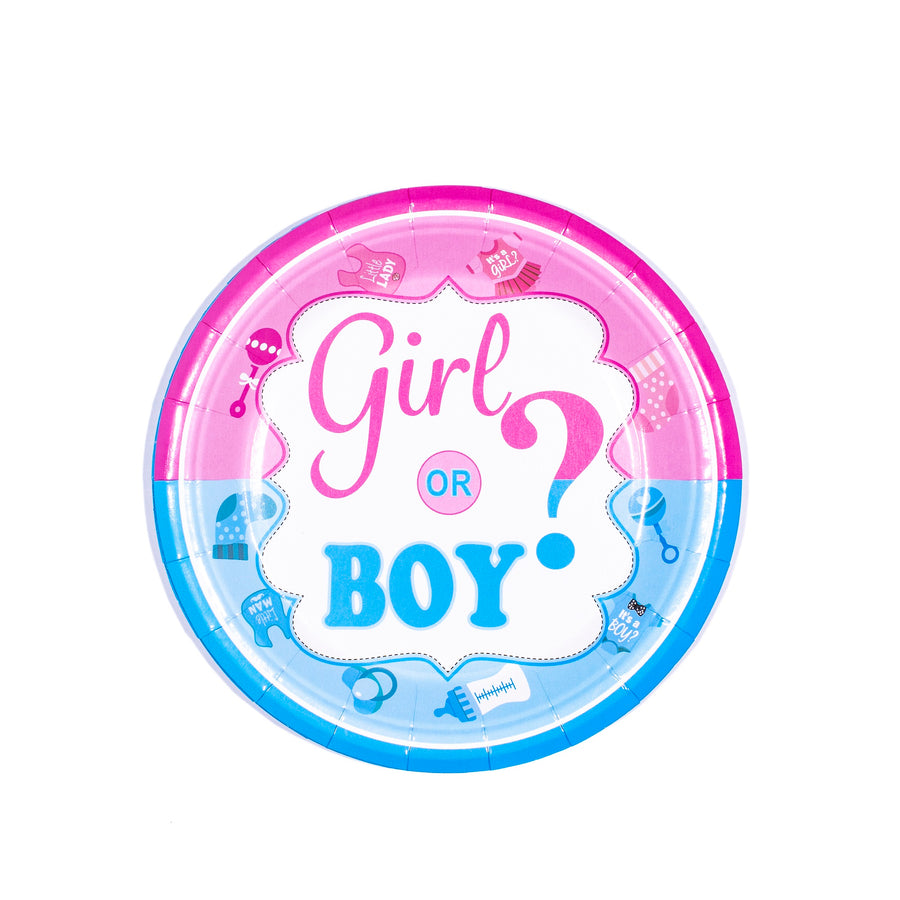 Gender Reveal Party Plates - 7" Girl or Boy Themed Disposable Paper Plates, Eco-Friendly, Pack of 8 for Baby Shower Celebrations