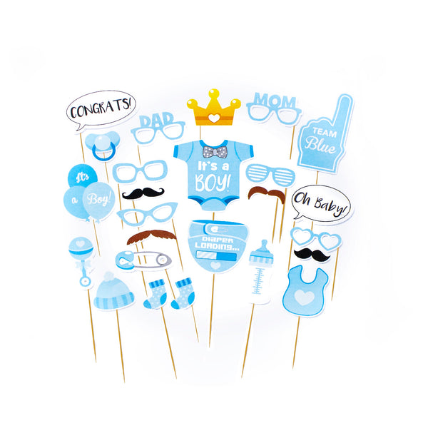 It Is A Boy Baby Shower on stick set of 25pcs for Birthday Party Gender Reveal Photo Booth Props Boy Set on A Stick