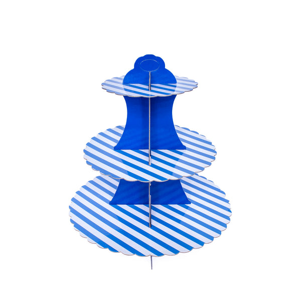 Birthday Party Foldable Paper Dessert Cake Stand Blue Strip