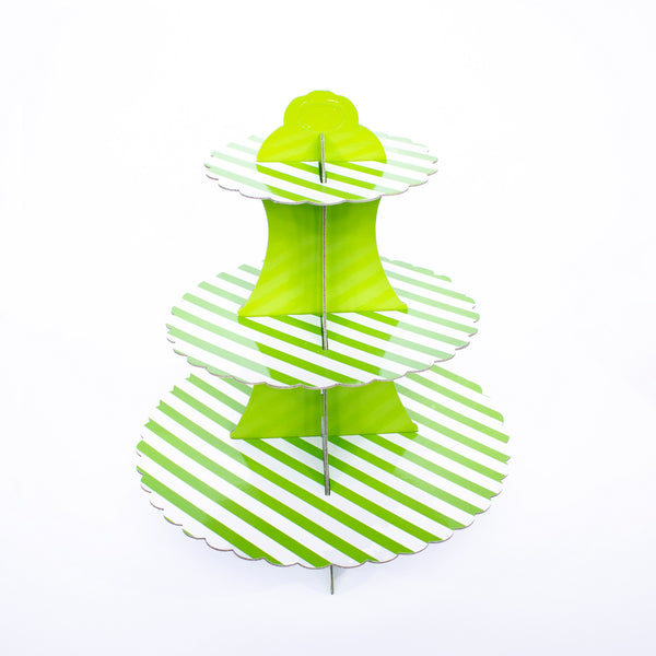 Birthday Party Foldable Paper Dessert Cake Stand Green Strip