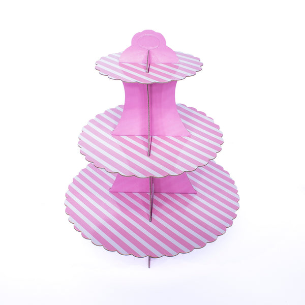 Birthday Party Foldable Paper Dessert Cake Stand Pink Strip