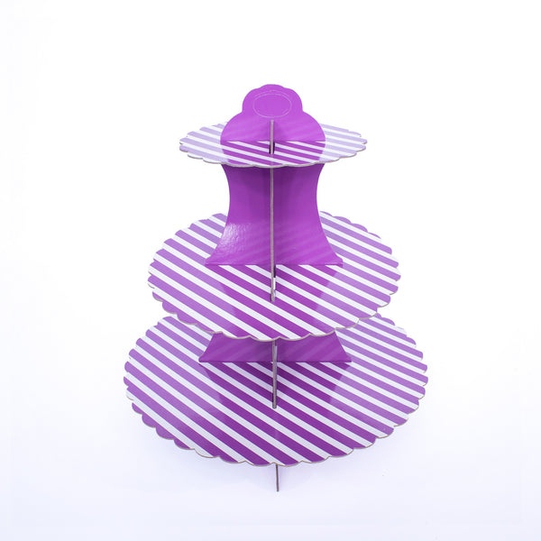 Birthday Party Foldable Paper Dessert Cake Stand Purple Strip