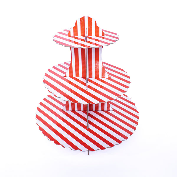 Birthday Party Foldable Paper Dessert Cake Stand Red Strip