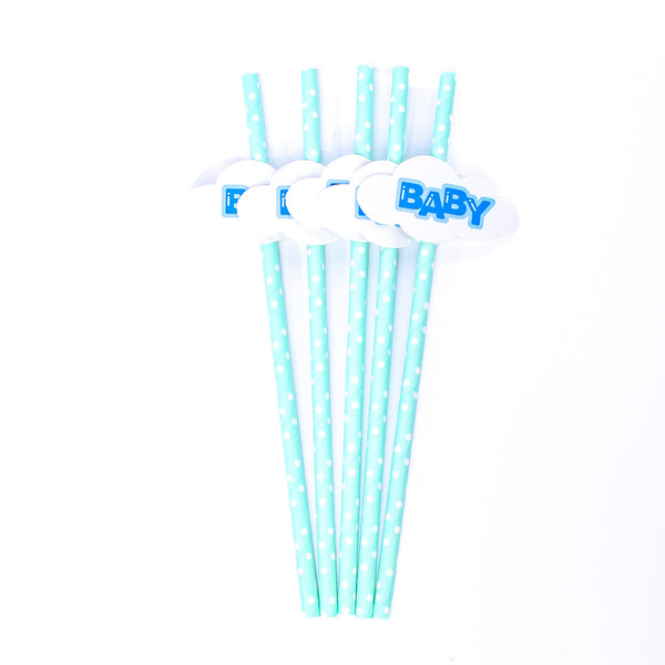 Baby Boy Light Blue straw set 6 pcs- Paper Star Drinking Straws for Party Baby Shower Decoration