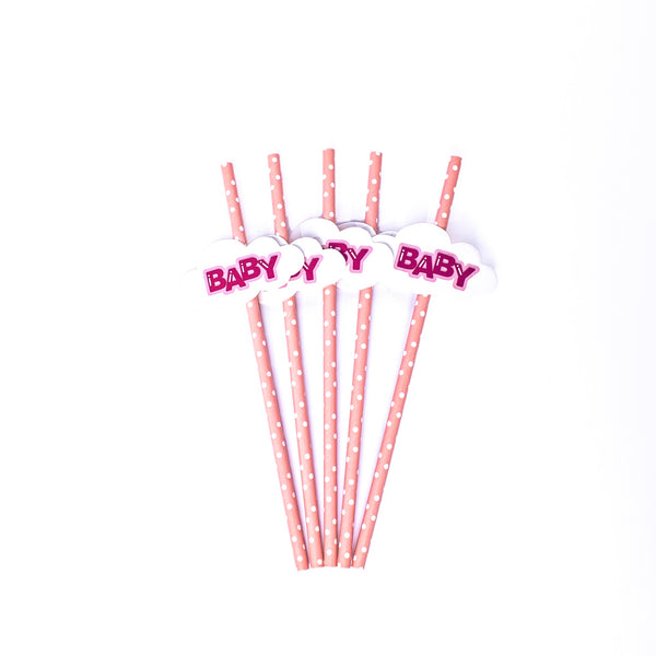 Baby Girl Light Pink straw set 6 pcs- Paper Star Drinking Straws for Party Baby Shower Decoration